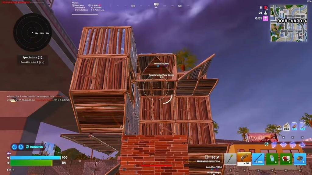 Fortnite ESP in build fights with health bars, aimbot FOV and player tags